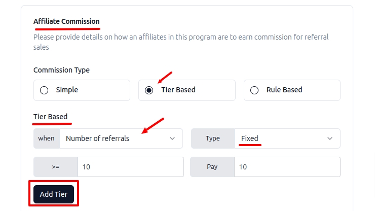 Setting affiliate payout rates for number of sale’s count