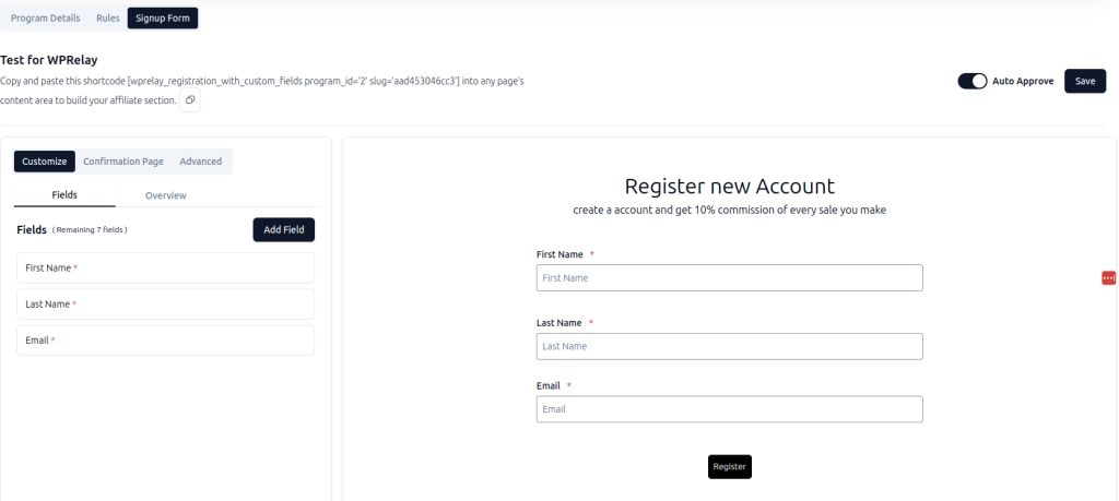 Customize Affiliate Registration Form