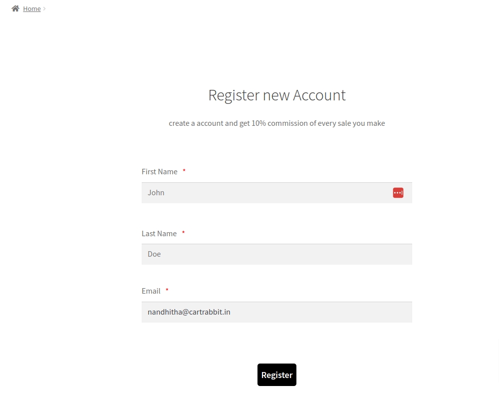 Registration Form in Store